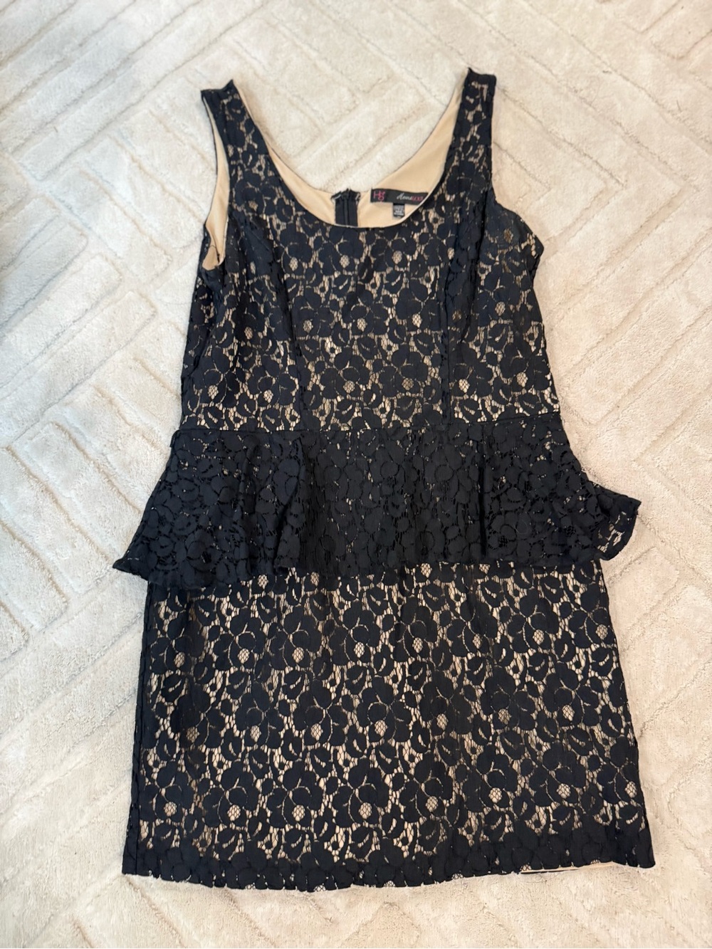 HeartSoul Black Lace Peplum Dress with Nude Lining